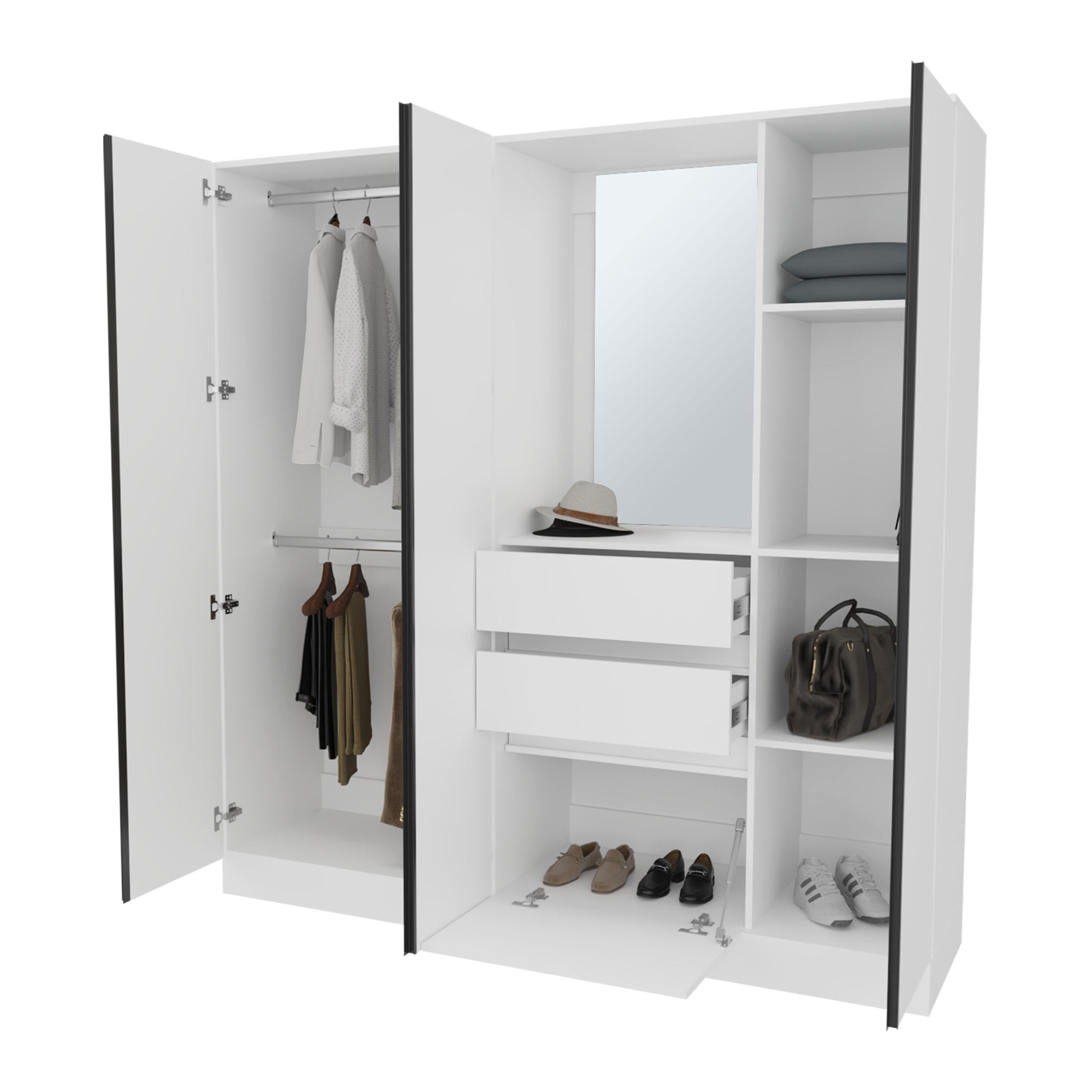 73" White Bedroom Wardrobe with Hanging Rod
