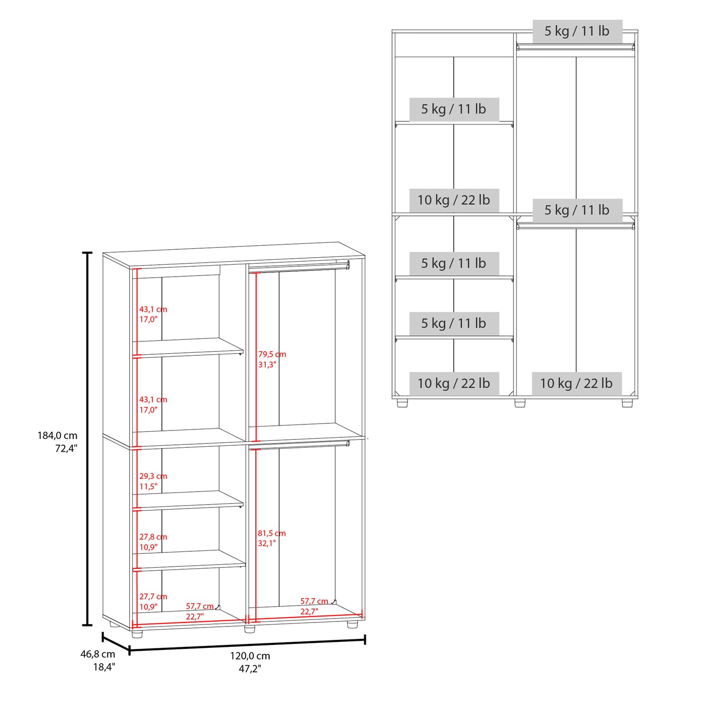 Wenge 2-Door Bedroom Dresser - 72" Wide