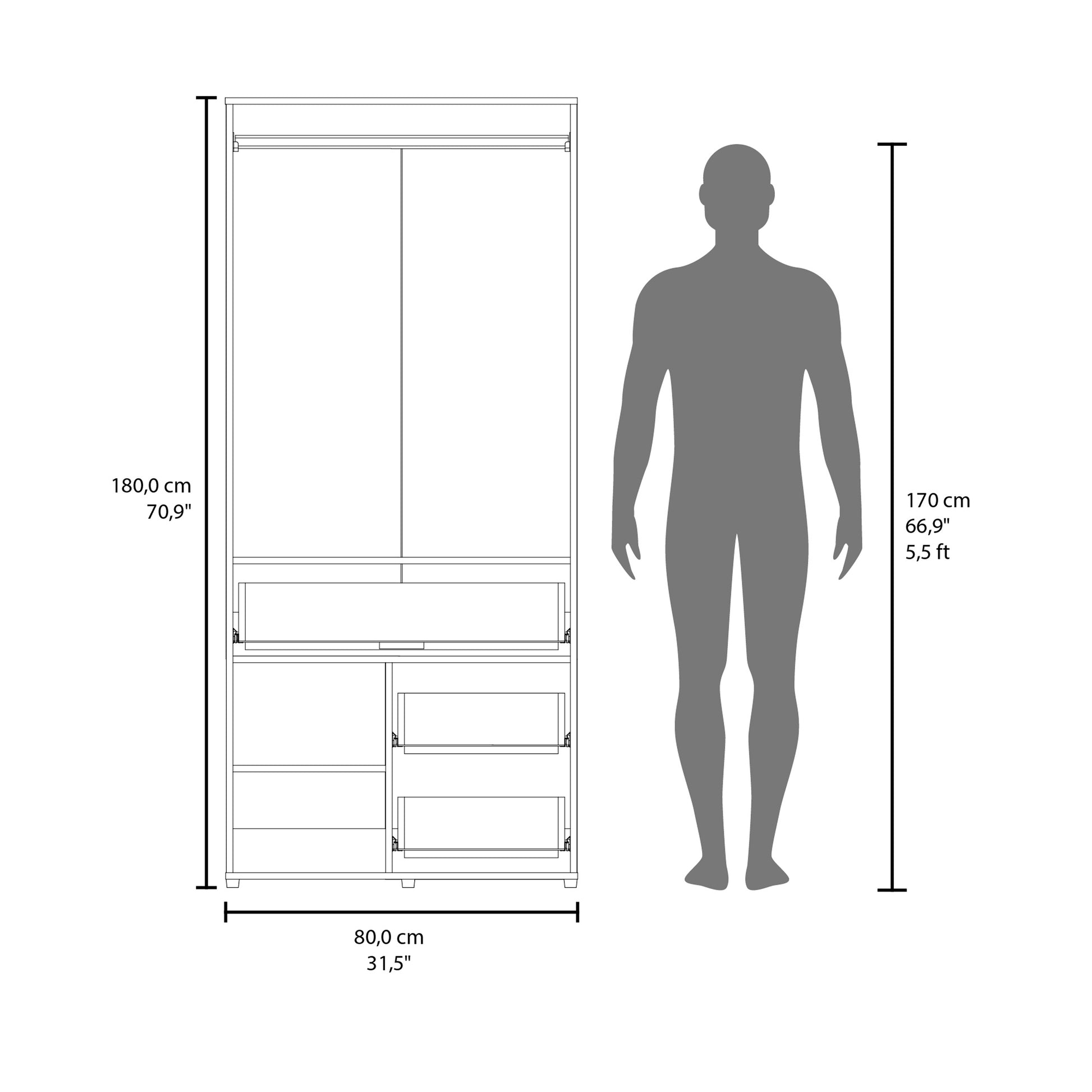 Wenge Bedroom Dresser 70.8" Two-Door Wardrobe
