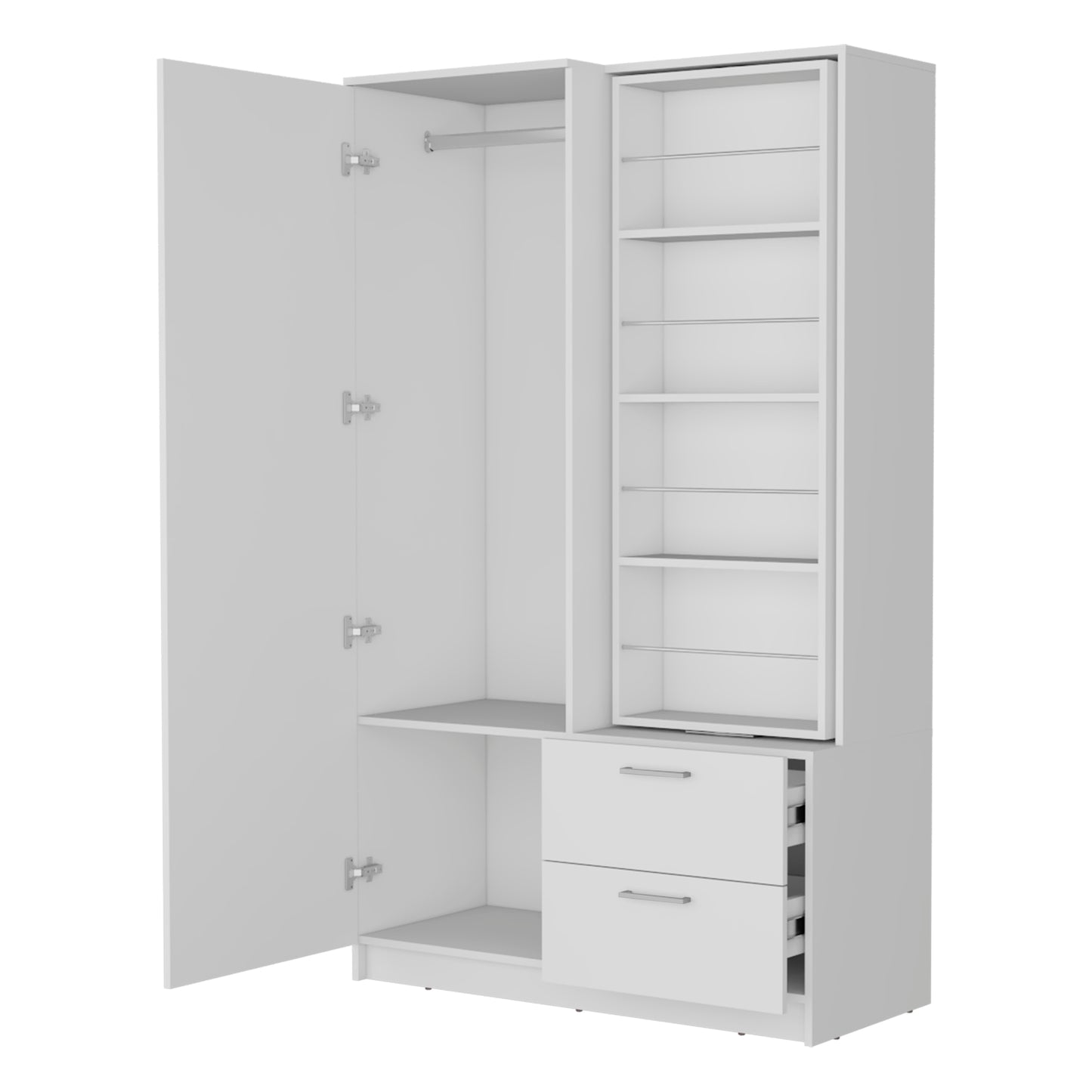 70.9" White Bedroom Wardrobe with Hanging Rod