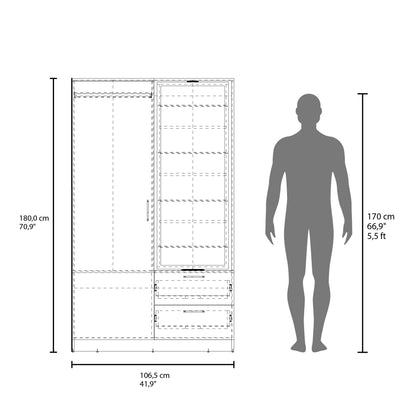 70.9" White Bedroom Wardrobe with Hanging Rod