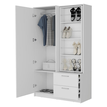 70.9" White Bedroom Wardrobe with Hanging Rod