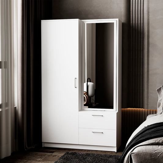 FM FURNITURE Thatcher Armoire- wardrobe, shoe storage and 2 - drawer, White