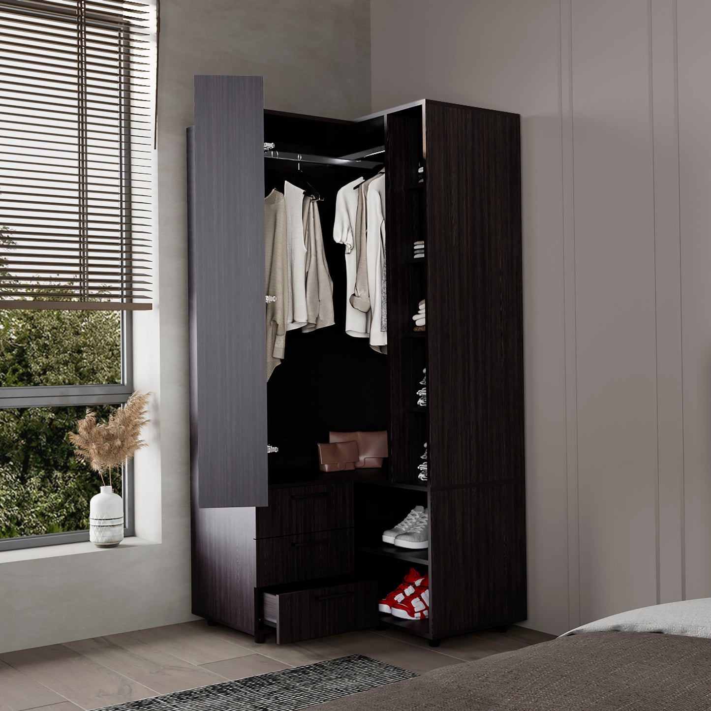 70.9" Wenge Bedroom Dresser with Full-Length Rod