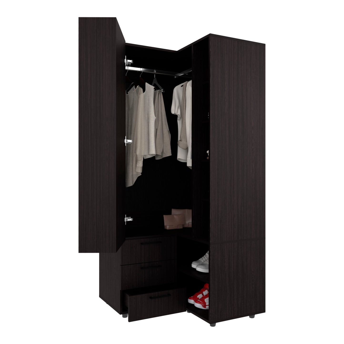 70.9" Wenge Bedroom Dresser with Full-Length Rod