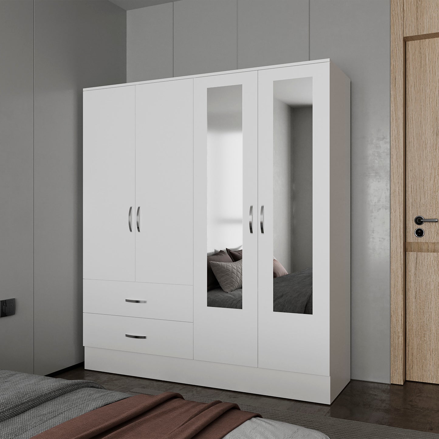 Hilda Wardrobe Multistorage with Two Mirrors, White