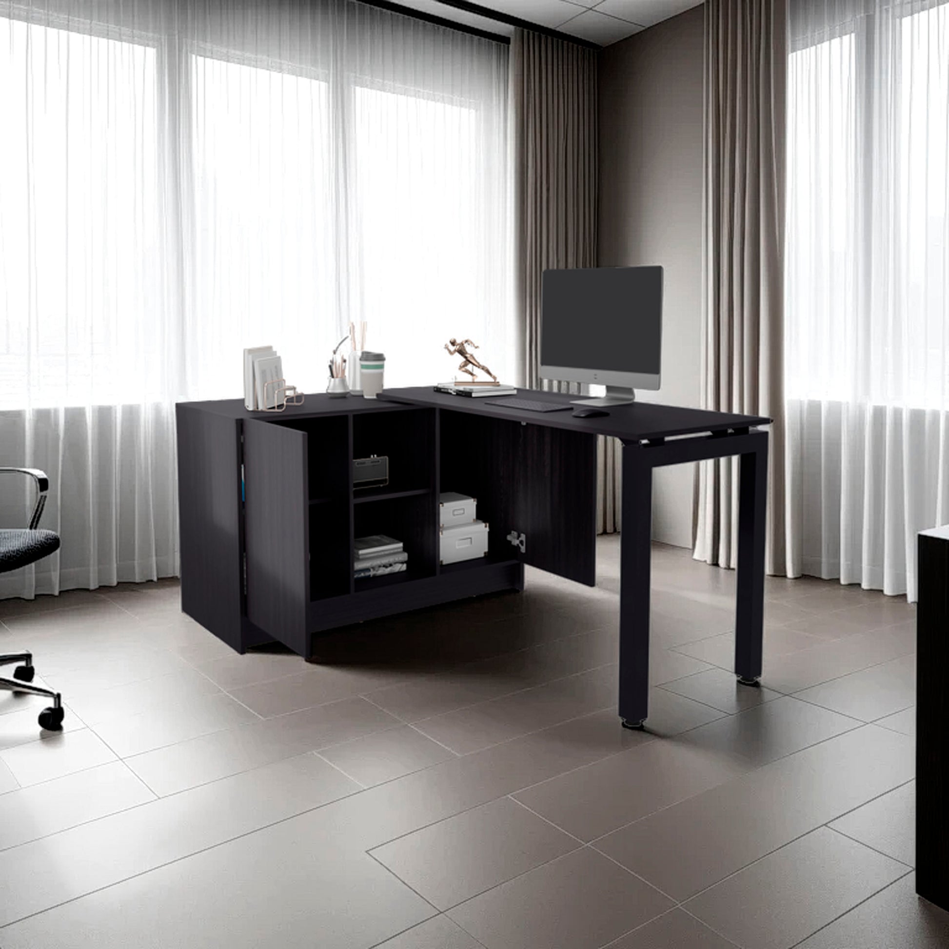 Wenge Computer Desk - Modern Office Storage for Home Office