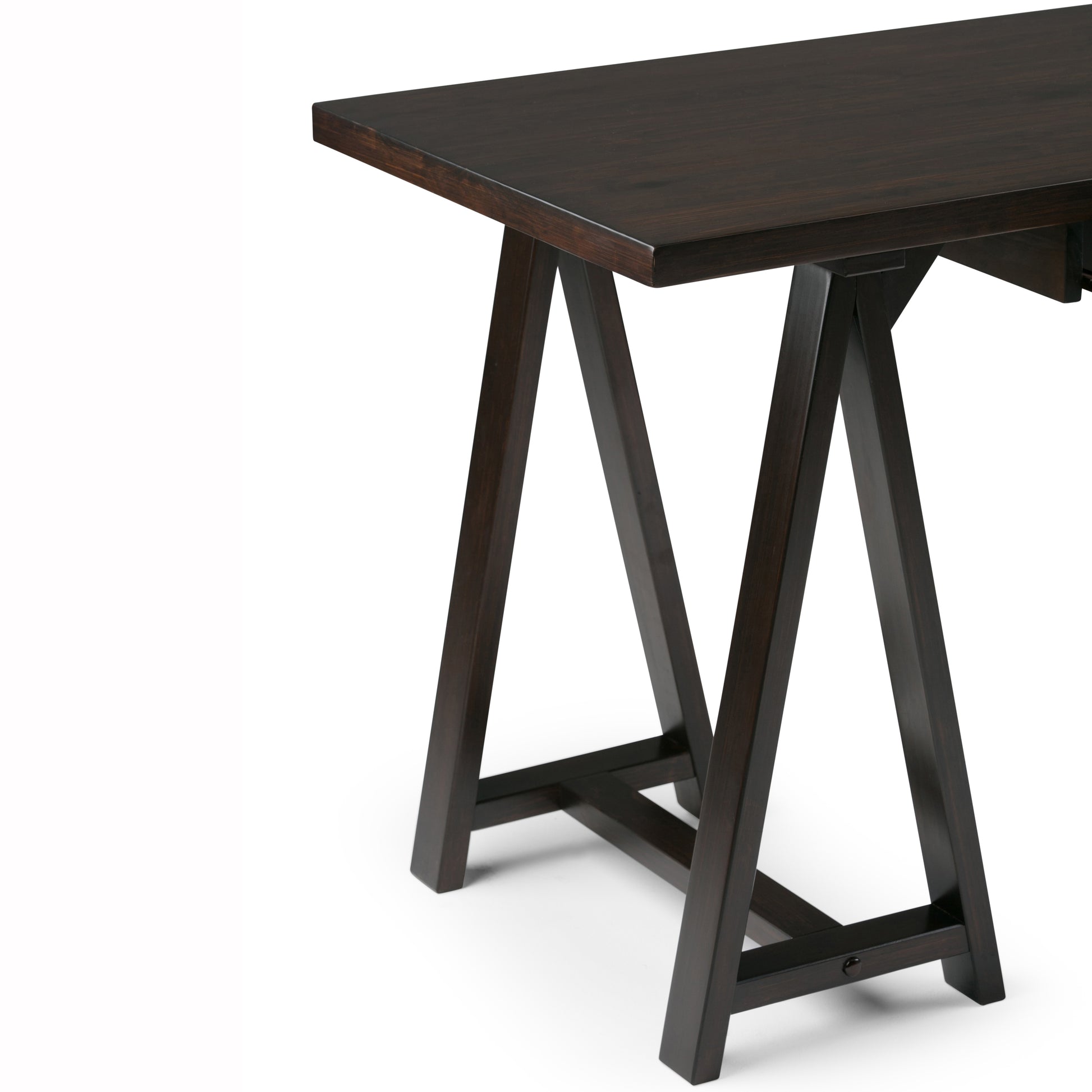 Dark Brown Solid Wood Workspace Desk with Keyboard Tray