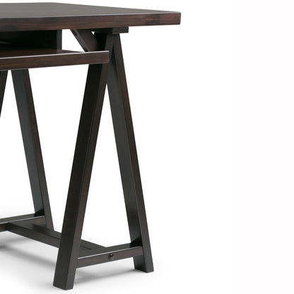 Dark Brown Solid Wood Workspace Desk with Keyboard Tray