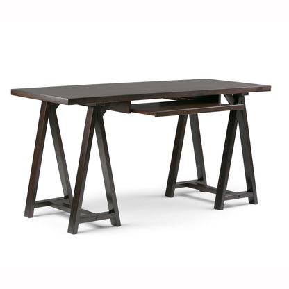 Dark Brown Solid Wood Workspace Desk with Keyboard Tray