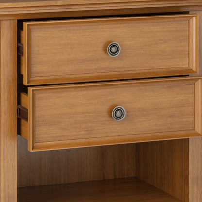 Light Brown Solid Wood Nightstand with Two Drawers for Bedroom Storage