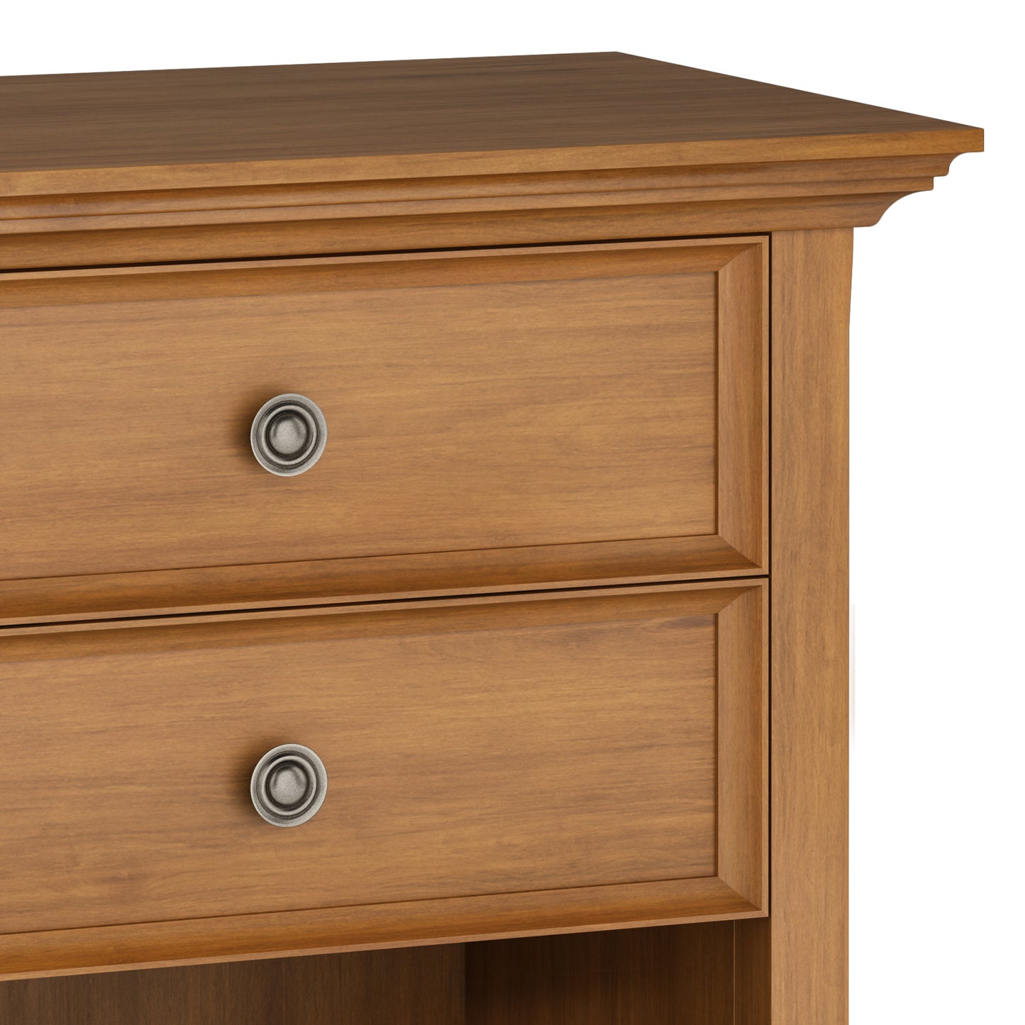 Light Brown Solid Wood Nightstand with Two Drawers for Bedroom Storage