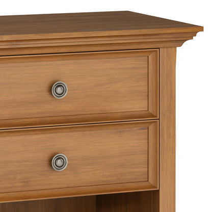 Light Brown Solid Wood Nightstand with Two Drawers for Bedroom Storage