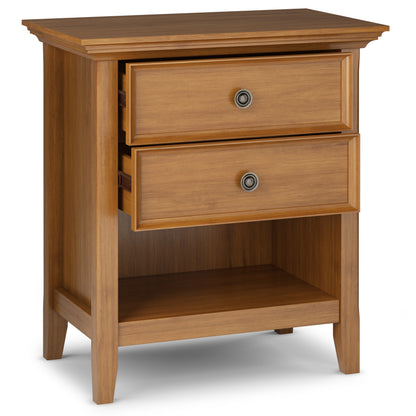 Light Brown Solid Wood Nightstand with Two Drawers for Bedroom Storage