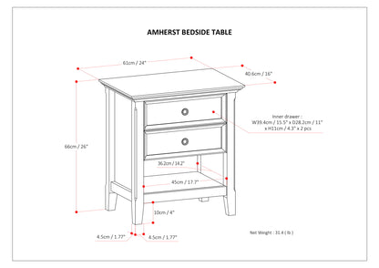 Light Brown Solid Wood Nightstand with Two Drawers for Bedroom Storage