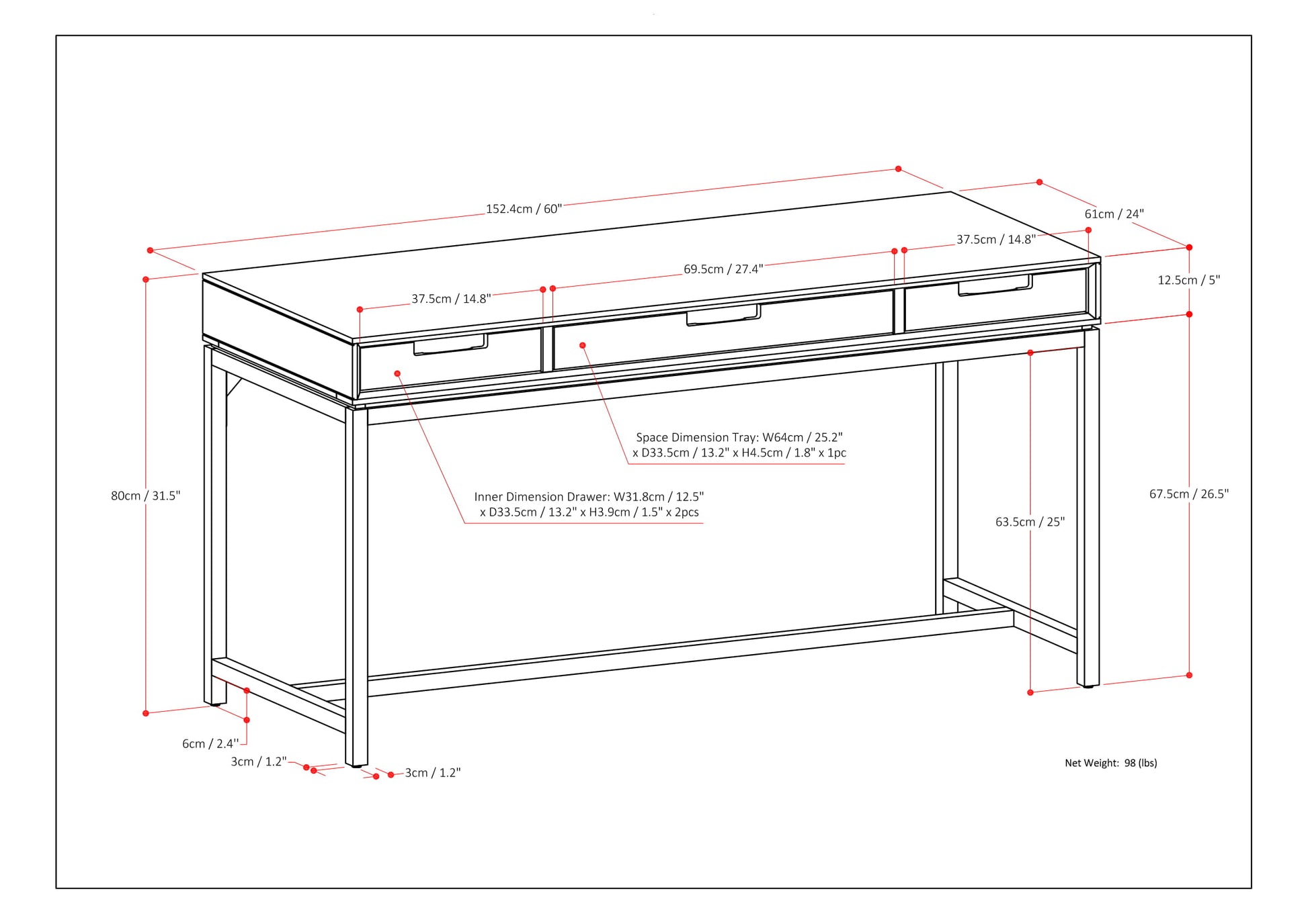 Dark Brown Wood Desk - 60" Workspace Table