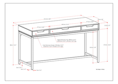 Dark Brown Wood Desk - 60" Workspace Table