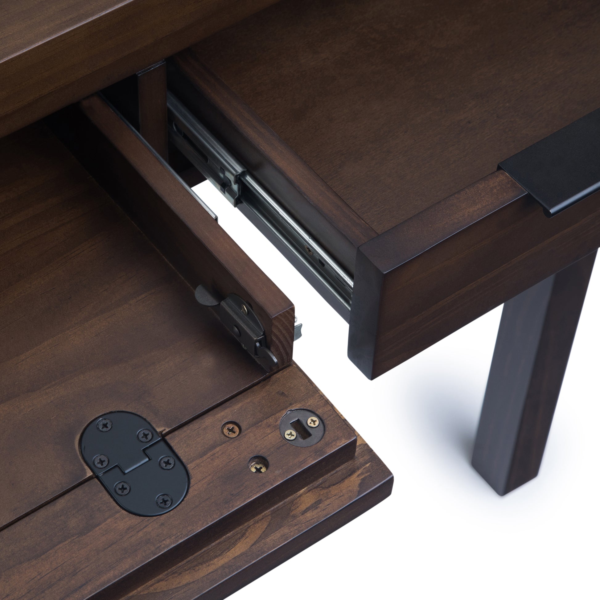 Dark Brown Solid Wood Desk with Keyboard Tray for Home Office