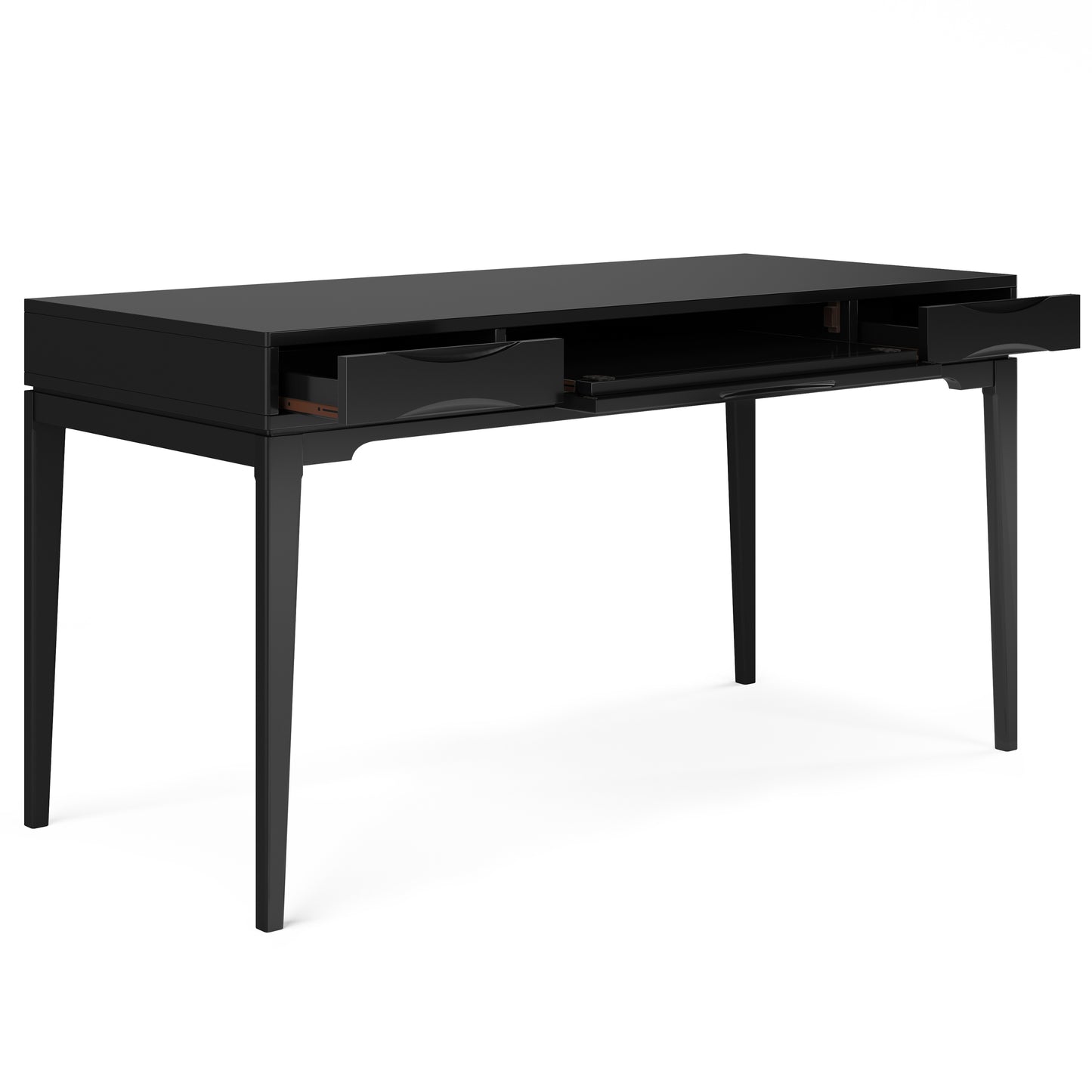 Mid-Century Wood Desk with Keyboard Tray and Storage for Home Office