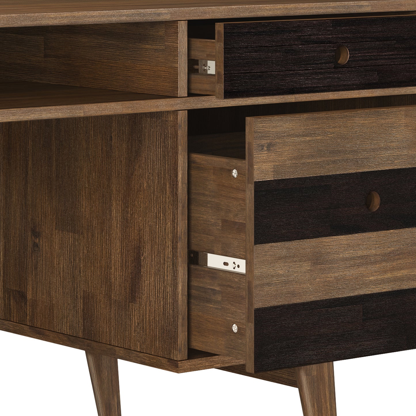 Rustic Dark Brown Desk with Drawers - Home Office Storage