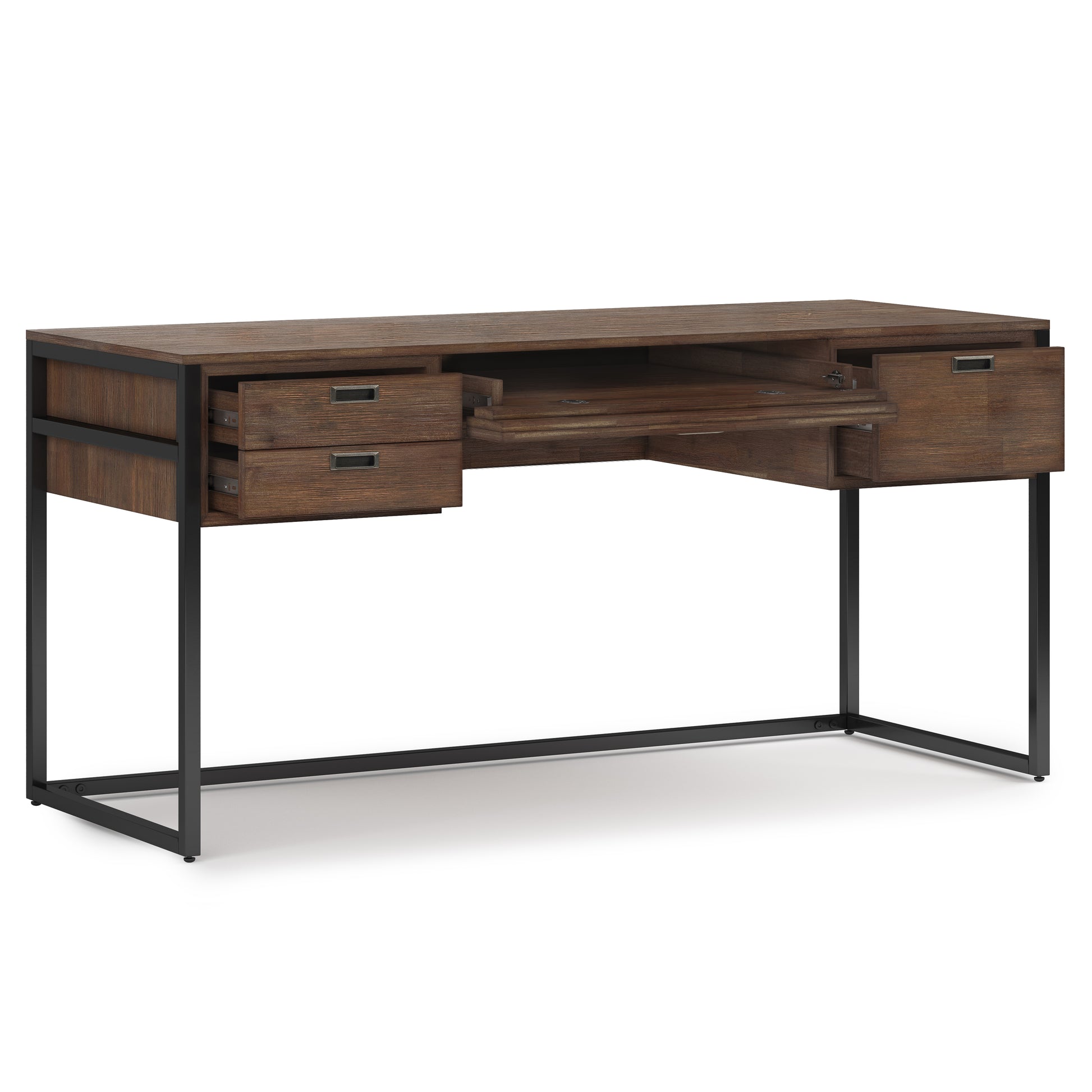 Large Solid Wood Desk with Keyboard Tray and Storage for Office