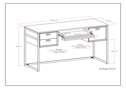 Large Solid Wood Desk with Keyboard Tray and Storage for Office
