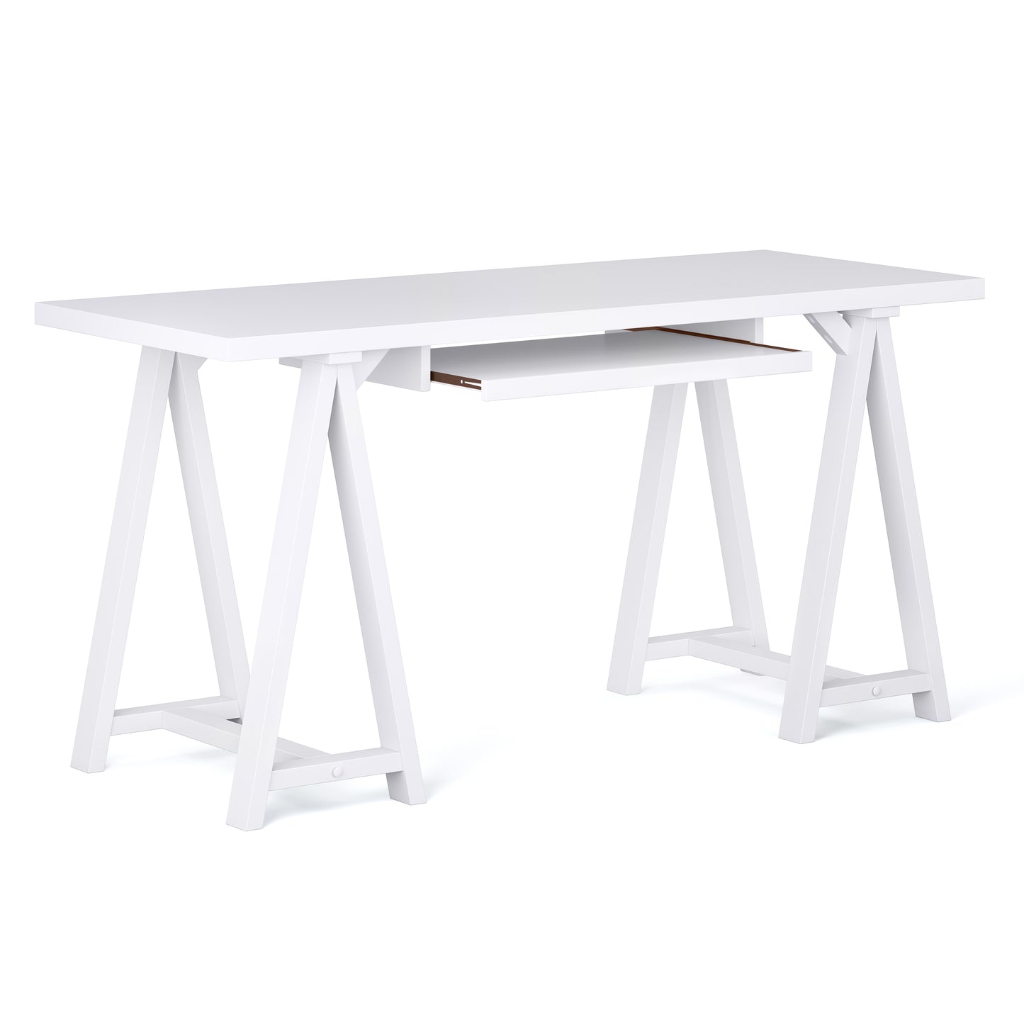 White Wood Sawhorse Desk - Home Office Storage