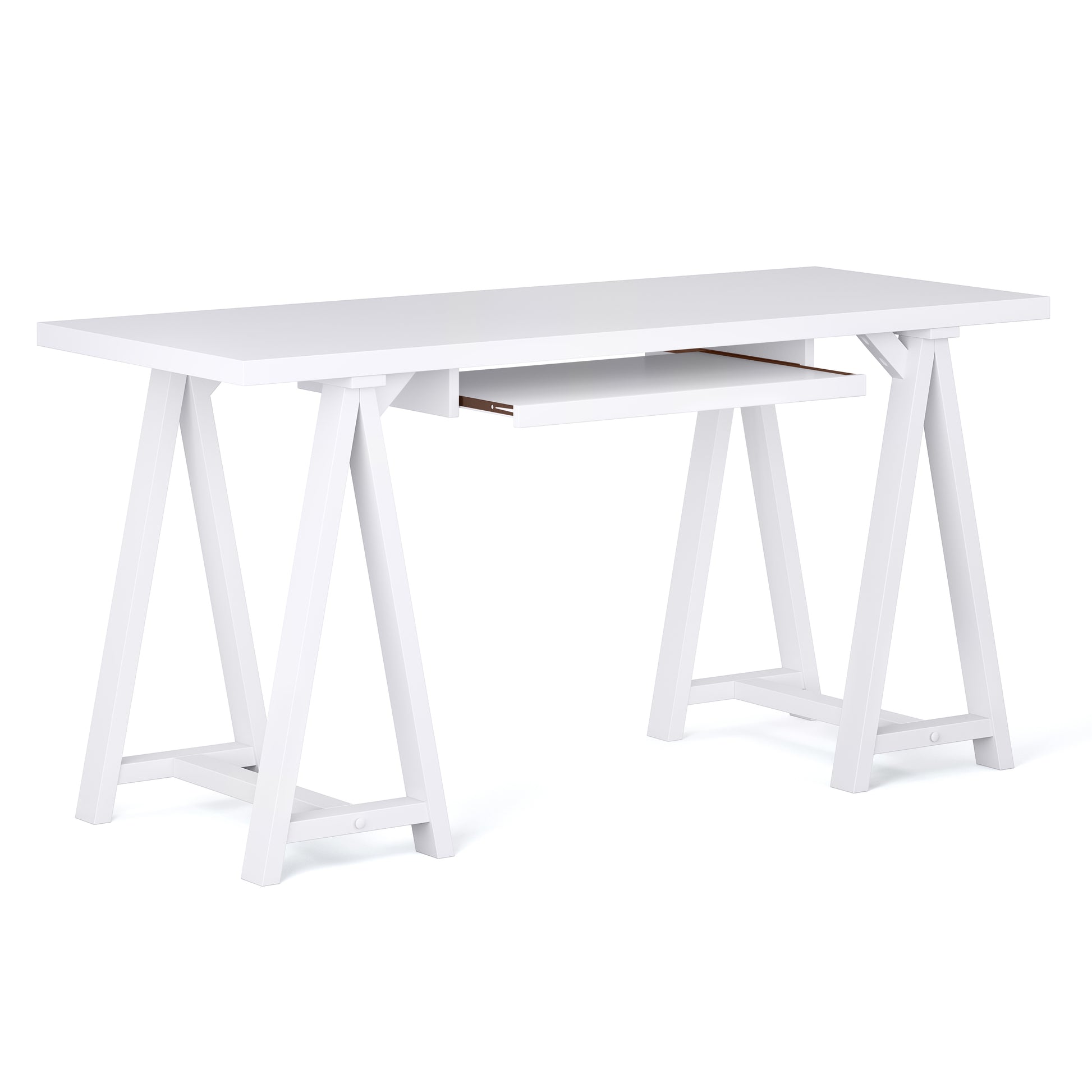 White Wood Sawhorse Desk - Home Office Storage