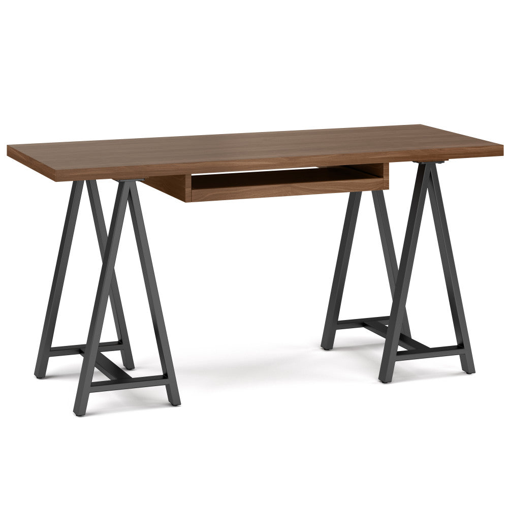 Walnut Wood Desk with Metal Sawhorse for Home Office Workspace