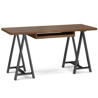 Walnut Wood Desk with Metal Sawhorse for Home Office Workspace