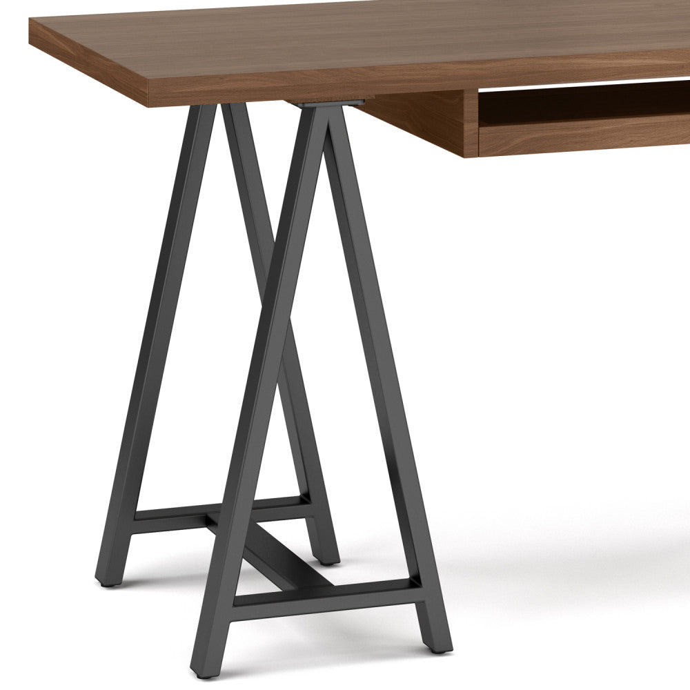 Walnut Wood Desk with Metal Sawhorse for Home Office Workspace