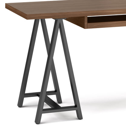 Walnut Wood Desk with Metal Sawhorse for Home Office Workspace