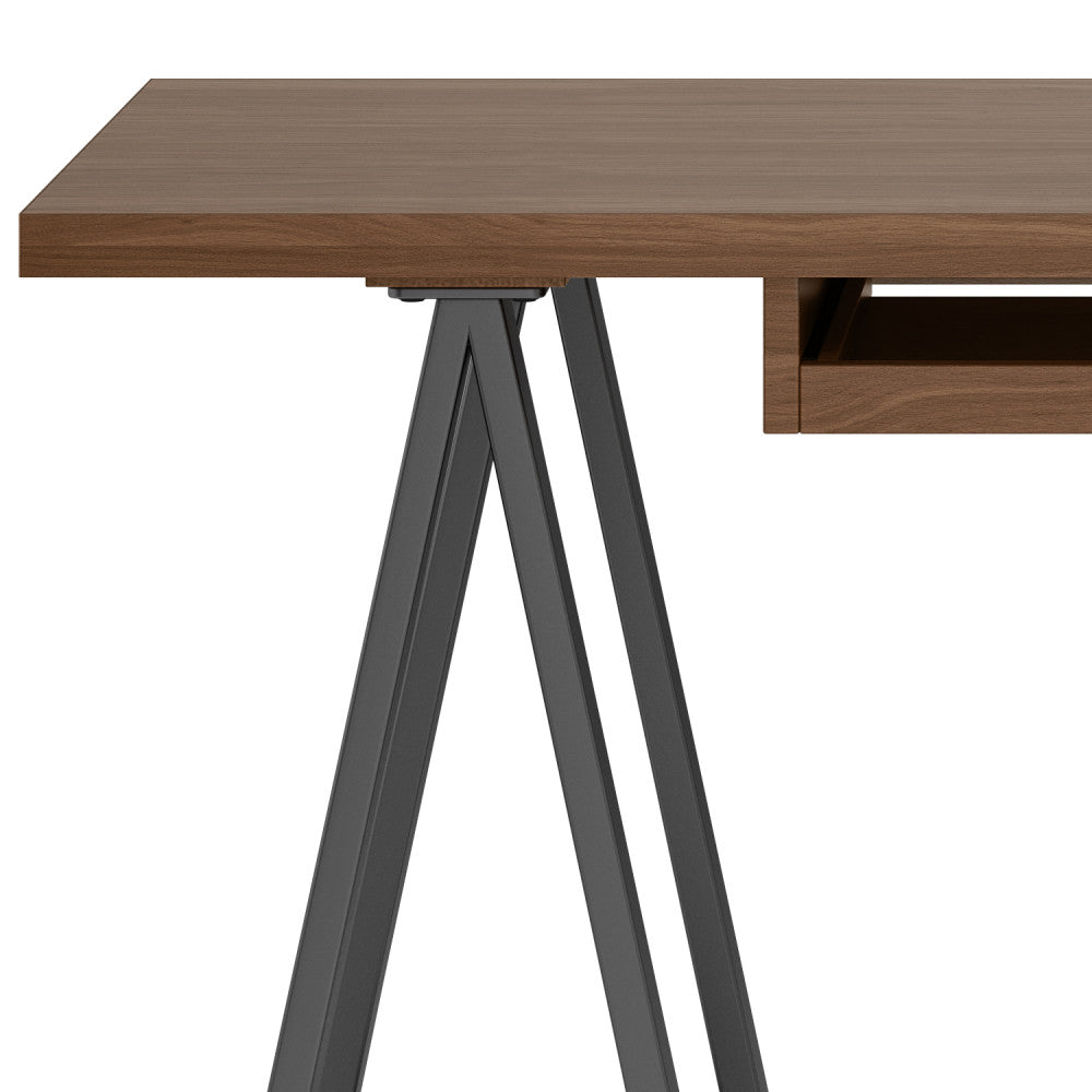 Walnut Wood Desk with Metal Sawhorse for Home Office Workspace
