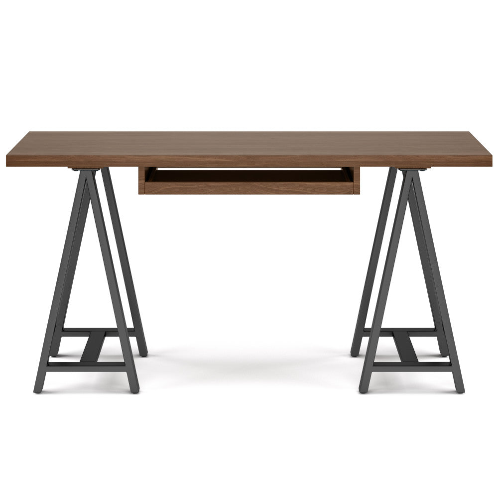 Walnut Wood Desk with Metal Sawhorse for Home Office Workspace