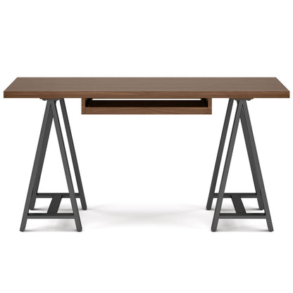 Walnut Wood Desk with Metal Sawhorse for Home Office Workspace