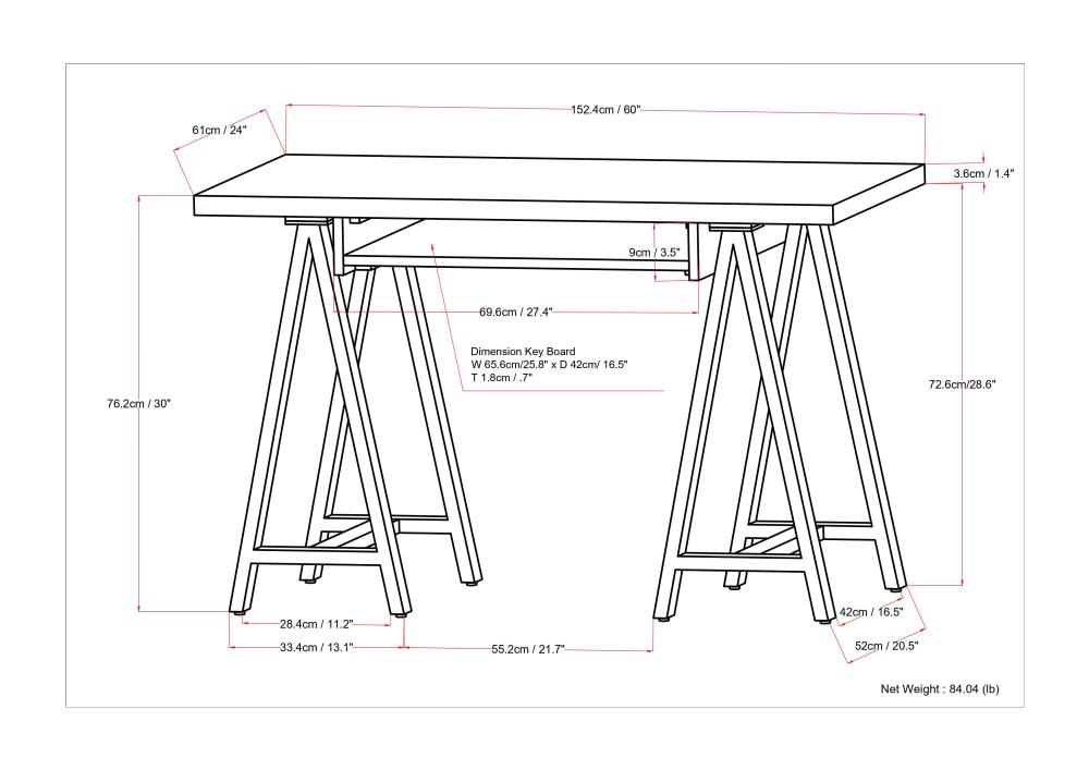 Walnut Wood Desk with Metal Sawhorse for Home Office Workspace