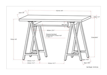 Walnut Wood Desk with Metal Sawhorse for Home Office Workspace