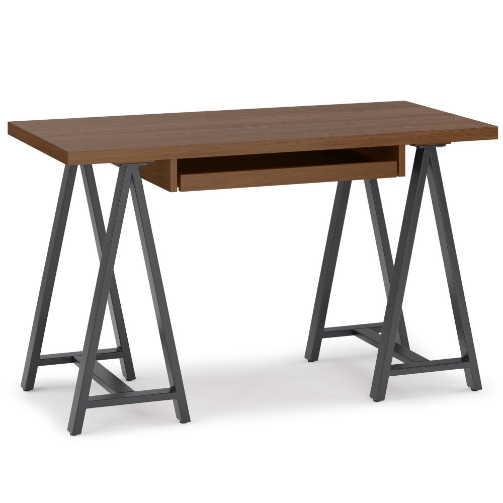Dark Brown Walnut Veneer Desk - Small Workspace Table
