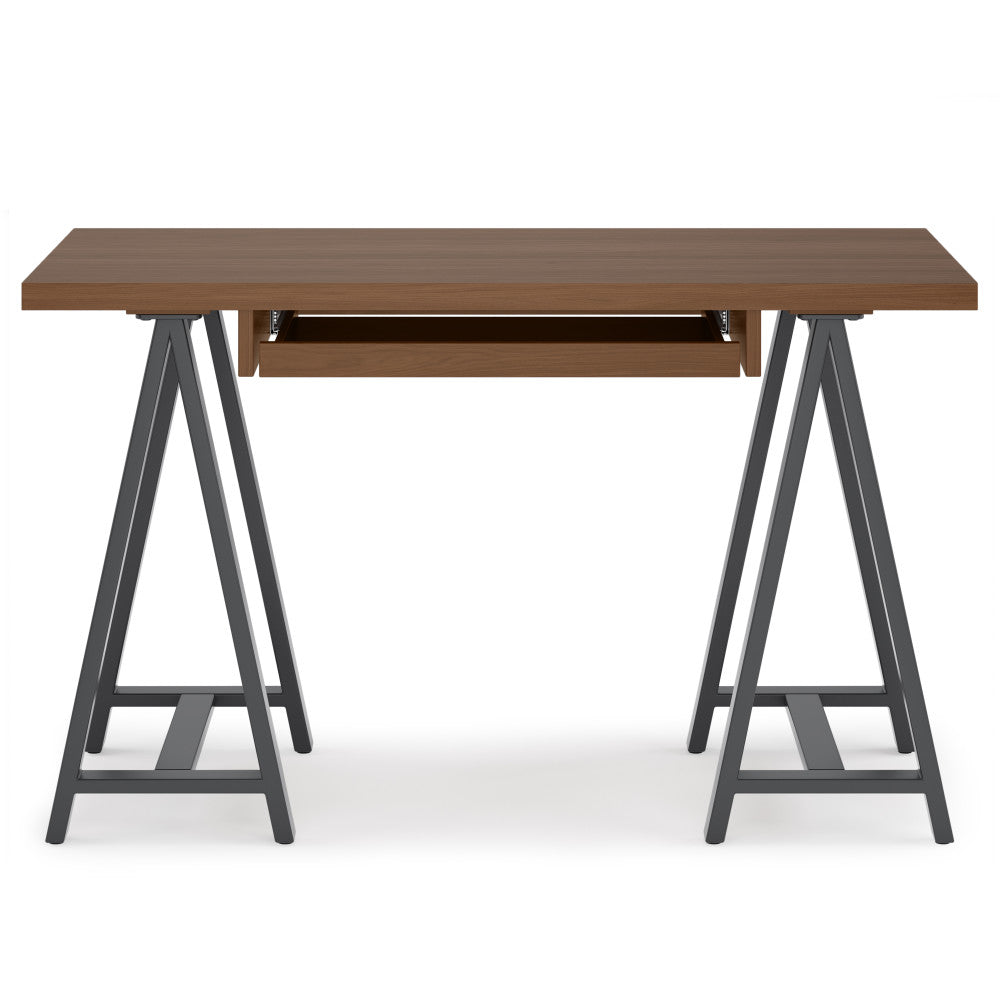 Dark Brown Walnut Veneer Desk - Small Workspace Table