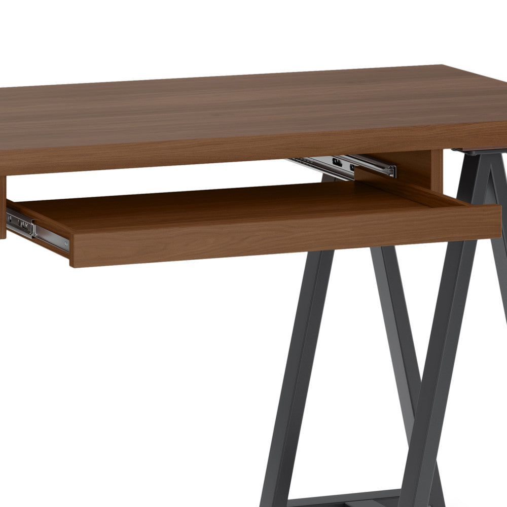 Dark Brown Walnut Veneer Desk - Small Workspace Table