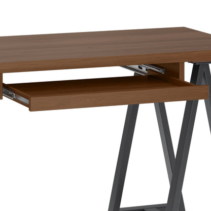 Dark Brown Walnut Veneer Desk - Small Workspace Table