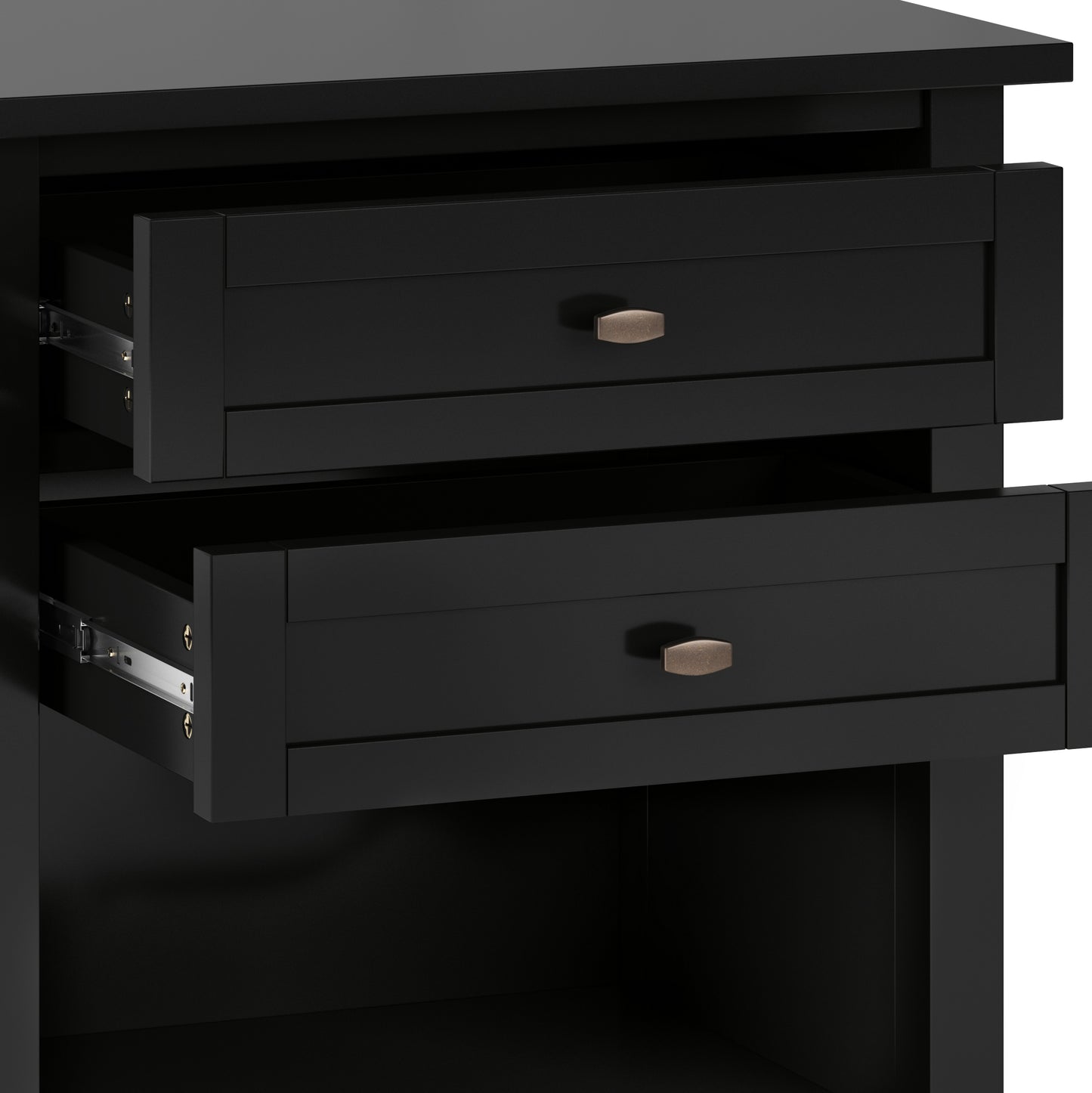 Solid Pine Wood Transitional Nightstand with Black Finish and Storage for Bedroom