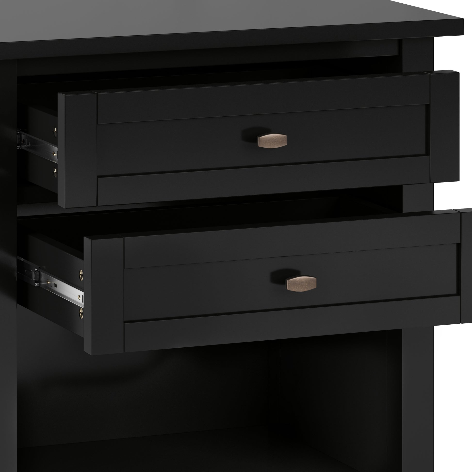 Solid Pine Wood Transitional Nightstand with Black Finish and Storage for Bedroom