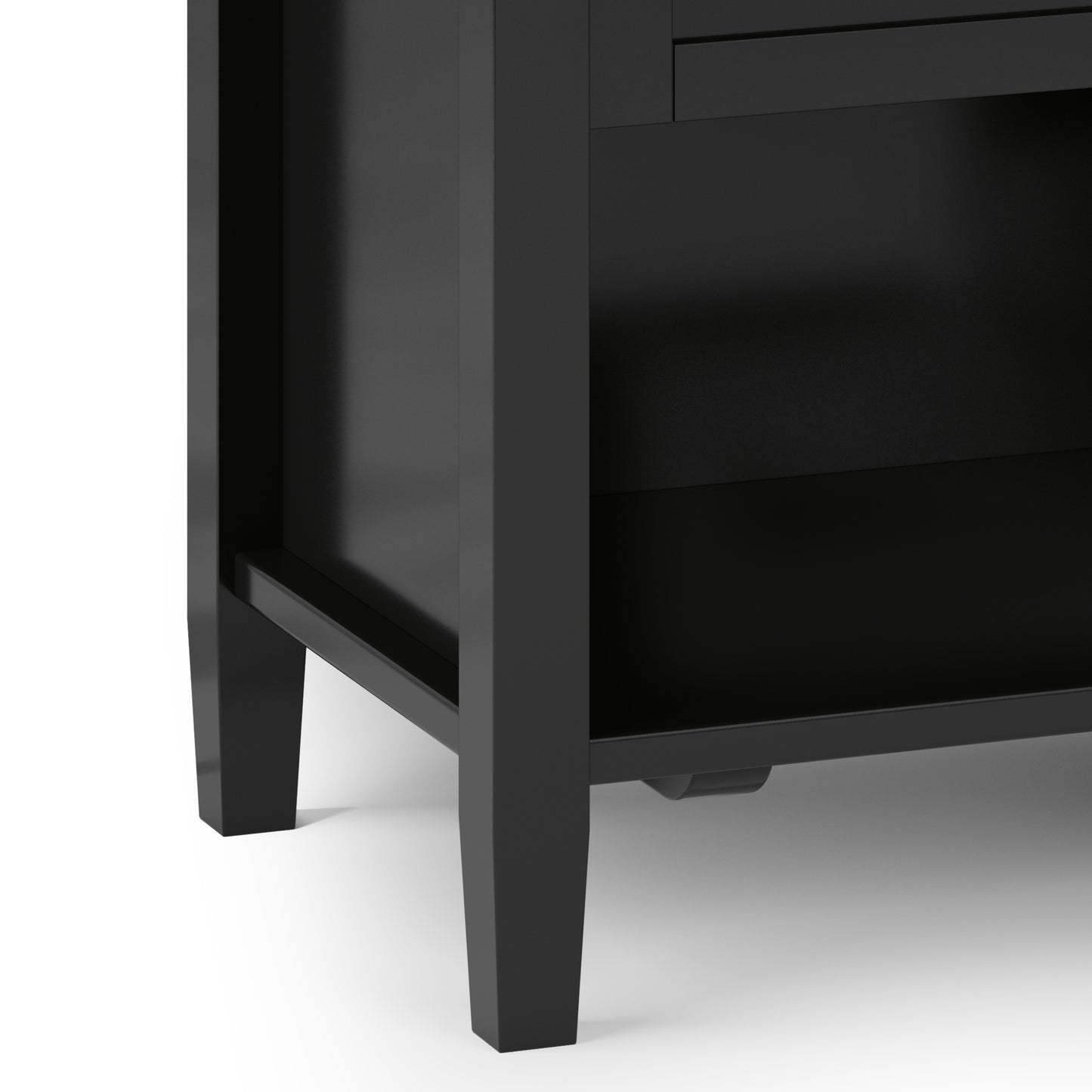 Solid Pine Wood Transitional Nightstand with Black Finish and Storage for Bedroom