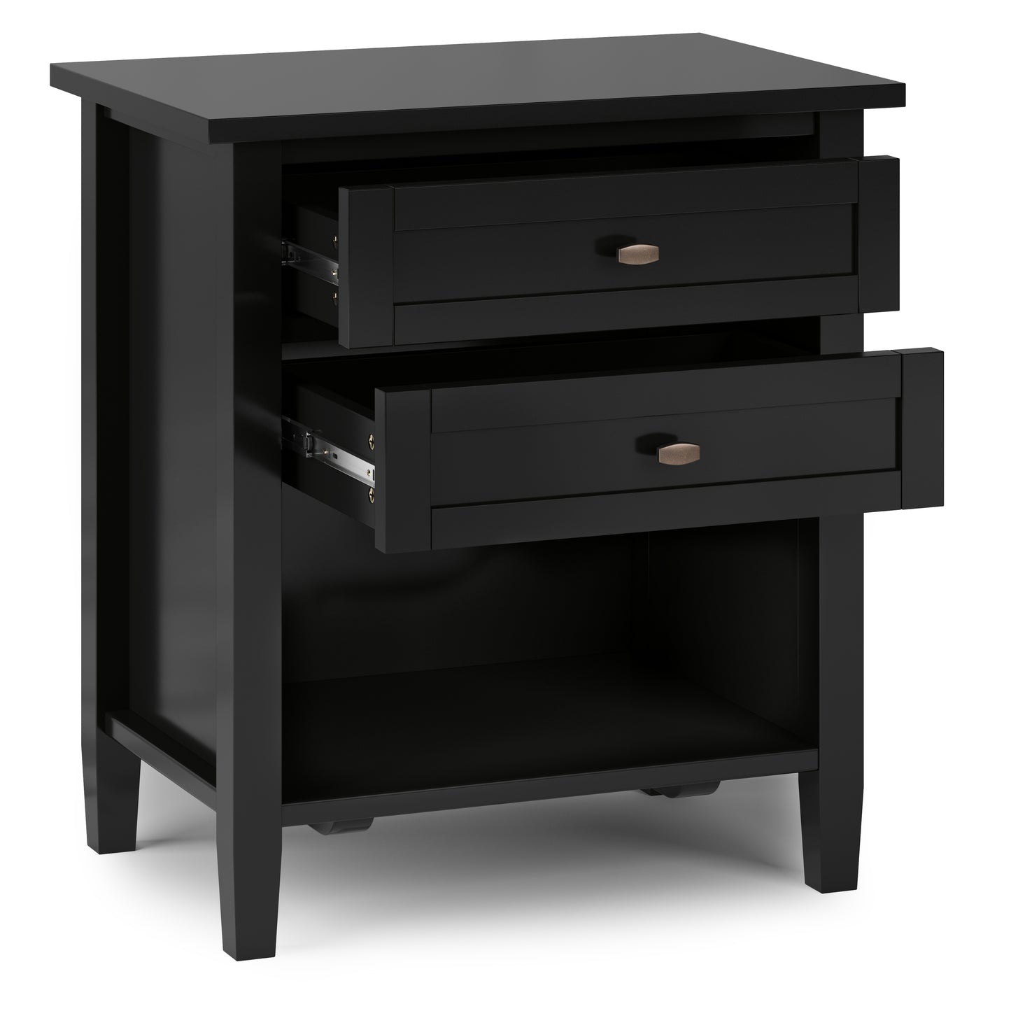 Solid Pine Wood Transitional Nightstand with Black Finish and Storage for Bedroom
