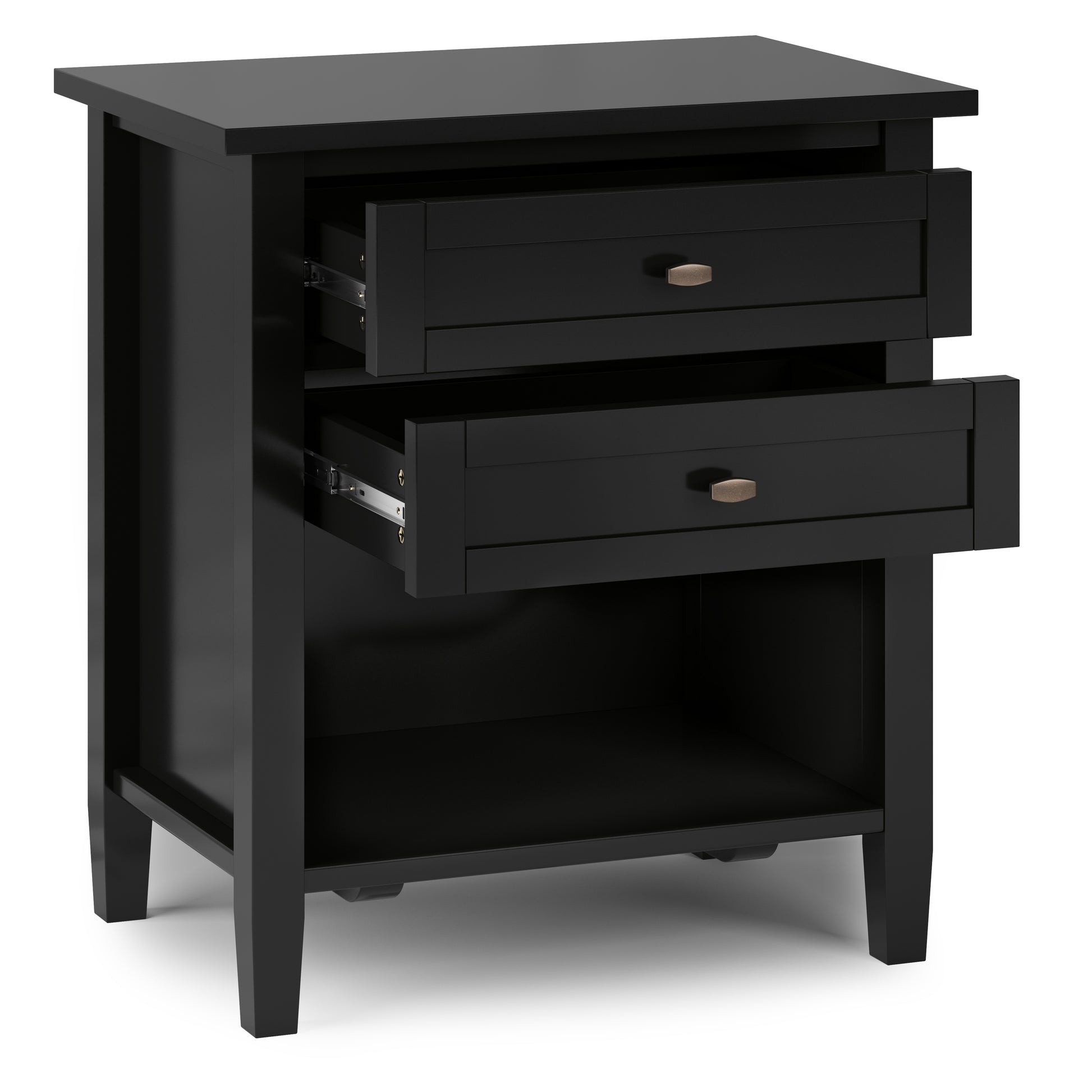 Solid Pine Wood Transitional Nightstand with Black Finish and Storage for Bedroom
