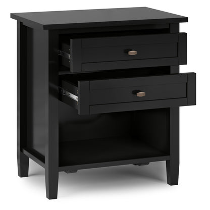 Solid Pine Wood Transitional Nightstand with Black Finish and Storage for Bedroom