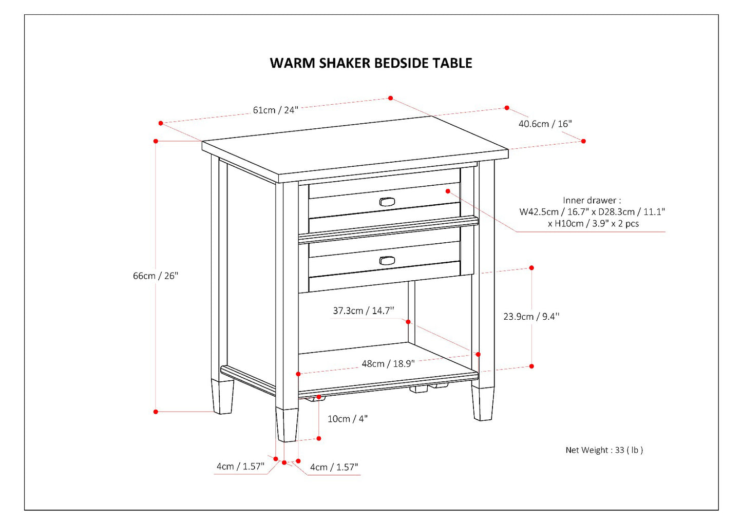 Solid Pine Wood Transitional Nightstand with Black Finish and Storage for Bedroom