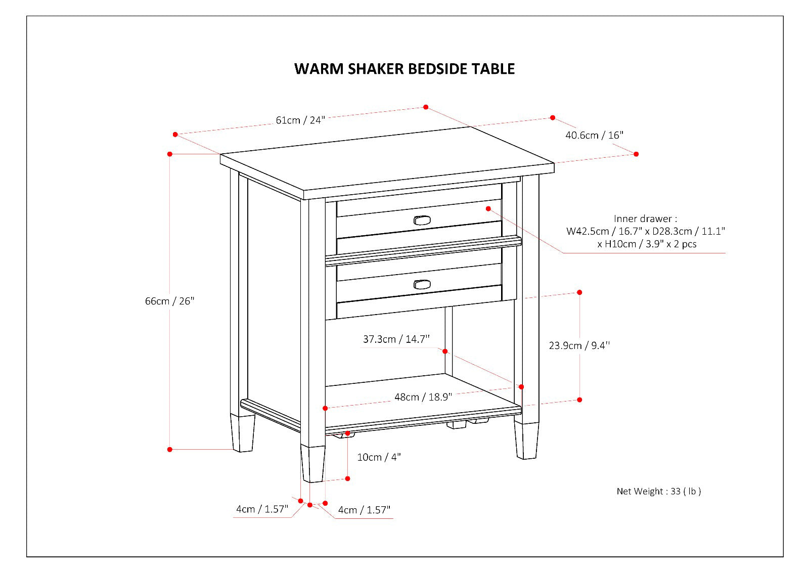 Solid Pine Wood Transitional Nightstand with Black Finish and Storage for Bedroom