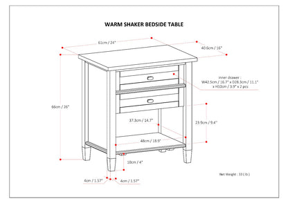 Solid Pine Wood Transitional Nightstand with Black Finish and Storage for Bedroom